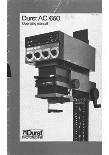 Durst AC 650 manual. Camera Instructions.